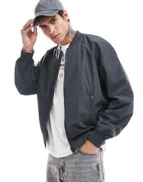Bershka nylon bomber jacket in black