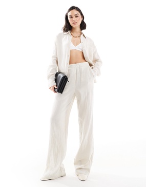 Mango linen look textured pants in light beige - part of a set