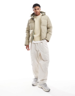 Jack & Jones oversized boxy puffer jacket in beige