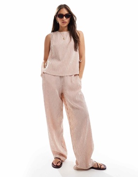 ASOS DESIGN textured pull on straight leg pants in rose stripe - part of a set