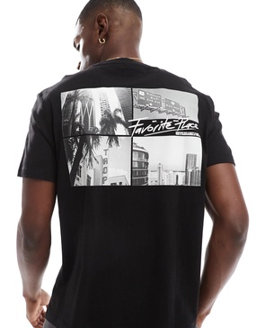 Bershka palm back printed T-shirt in black