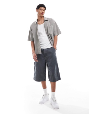 Bershka baggy denim worker shorts in charcoal gray