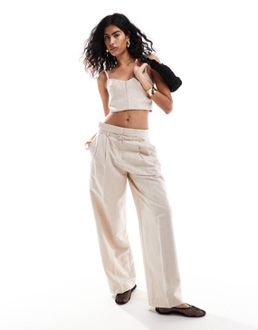 Mango linen mix pants in light beige - part of a set