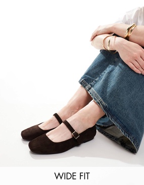 ASOS DESIGN Wide Fit Lottie Mary Jane ballet in brown