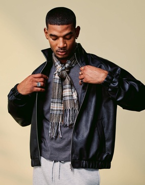 ASOS DESIGN faux leather track jacket in black