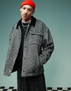 ASOS DESIGN oversized wool look worker jacket in gray