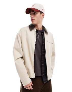 ASOS DESIGN oversized washed harrington jacket in stone