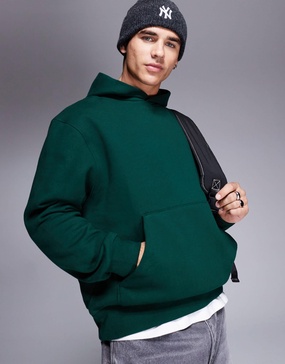 ASOS DESIGN premium heavyweight oversized hoodie 400gsm in dark green