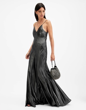 AllSaints Lili maxi dress in metallic gray