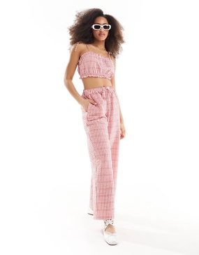 ASOS DESIGN gingham pull on pants in red