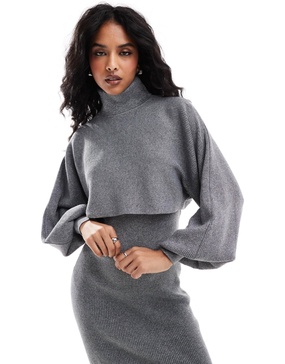 Pieces cropped turtleneck sweater in silver glitter - part of a set