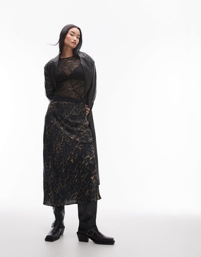 AllSaints Bryony satin maxi skirt in leopard print