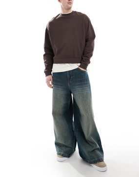 Bershka mega baggy jeans in blue wash