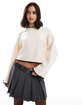 ASOS DESIGN boxy crew neck sweater with cream tipping detail