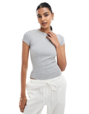 Bershka short sleeve baby tee in gray
