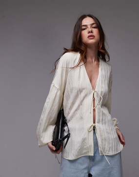 Topshop tie front top in buttermilk