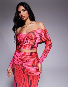 AFRM Dido shirred long sleeve top in overscale rose