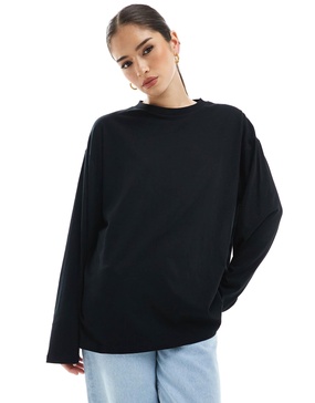 ASOS DESIGN long sleeve skater tee in black