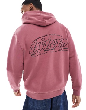 ASOS DESIGN oversized hoodie with check and back print in pink