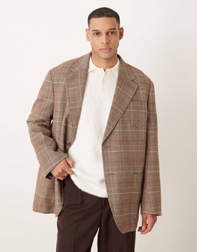ASOS DESIGN slouchy oversized blazer in brown plaid