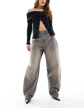Bershka wide balloon leg jeans in dark gray