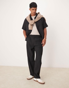 Bershka wide leg plisse pants in black - part of a set
