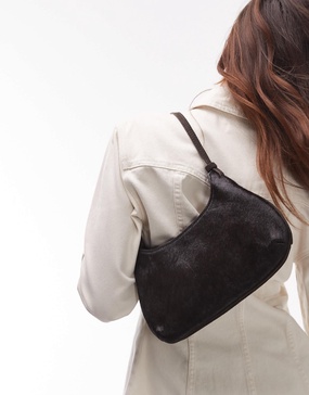 Mango pony hair shoulder bag in dark brown