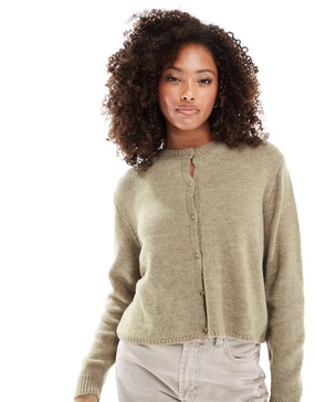 ASOS DESIGN fluffy knit cardigan in brown