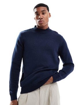 ASOS DESIGN midweight knitted turtle neck sweater in navy