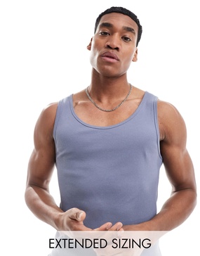 ASOS DESIGN muscle fit rib tank top in blue