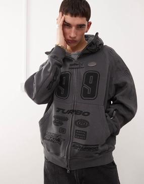 Aape By A Bathing Ape motocross style hoodie in washed dark gray