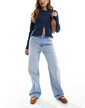 Bershka straight wide leg jeans in light blue wash