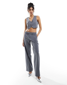 Bershka wide leg tailored pants in gray - part of a set