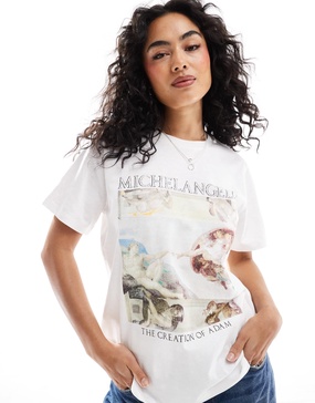 ASOS DESIGN regular fit slubby T-shirt with Michelangelo graphic
