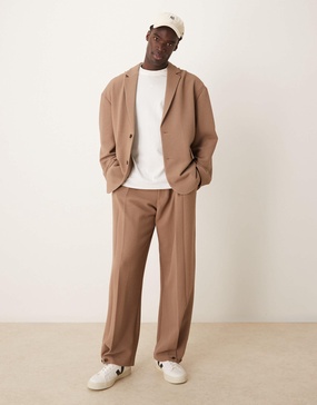 ASOS DESIGN slouchy oversized suit jacket in brown seersucker