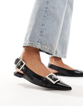 ASOS DESIGN Legion buckle ballet flats in black