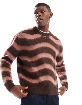 Bershka soft knitted stripe sweater in brown