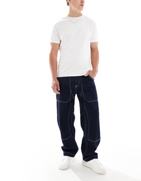 Bershka skater fit jeans in dark blue
