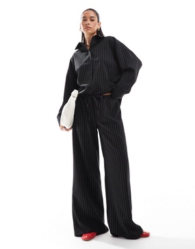 ASOS DESIGN tailored wide leg pinstripe pants in black