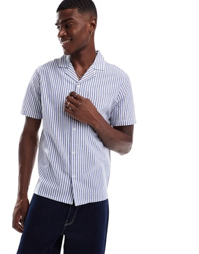 Another Influence striped revere collar shirt in blue and white