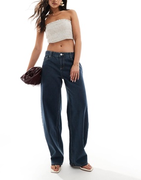 Bershka baggy balloon leg jeans in dark blue