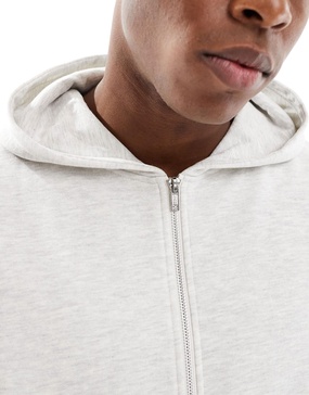 ASOS DESIGN essential extreme oversized zip through hoodie in white heather