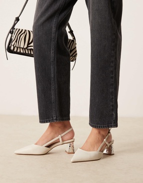 ASOS DESIGN Stylish slingback mid heeled shoes in off white
