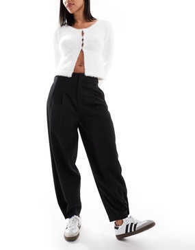 ASOS DESIGN button hem barrel tailored pants in black