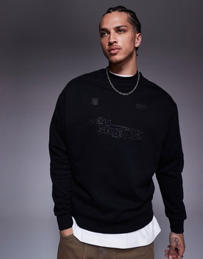 ASOS DESIGN oversized sweatshirt with metallic prints in black