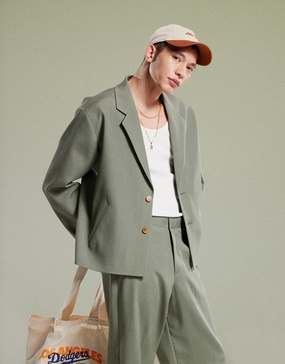 ASOS DESIGN ribbed boxy cropped suit jacket in olive green