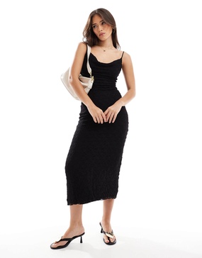 Bershka cowl neck lace overlay maxi dress in black