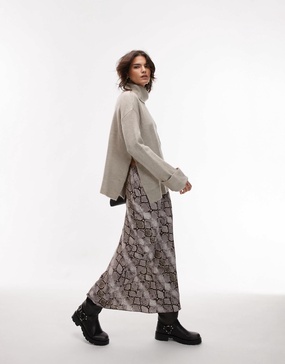 Mango snake print midi skirt in gray