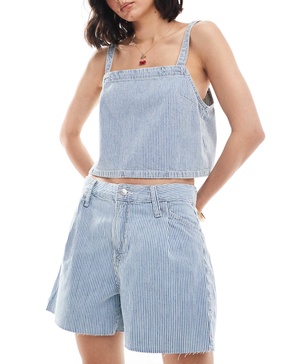 Mango pinstripe denim shorts in light blue - part of a set
