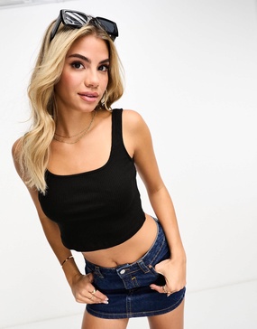 Pieces square neck crop top in black